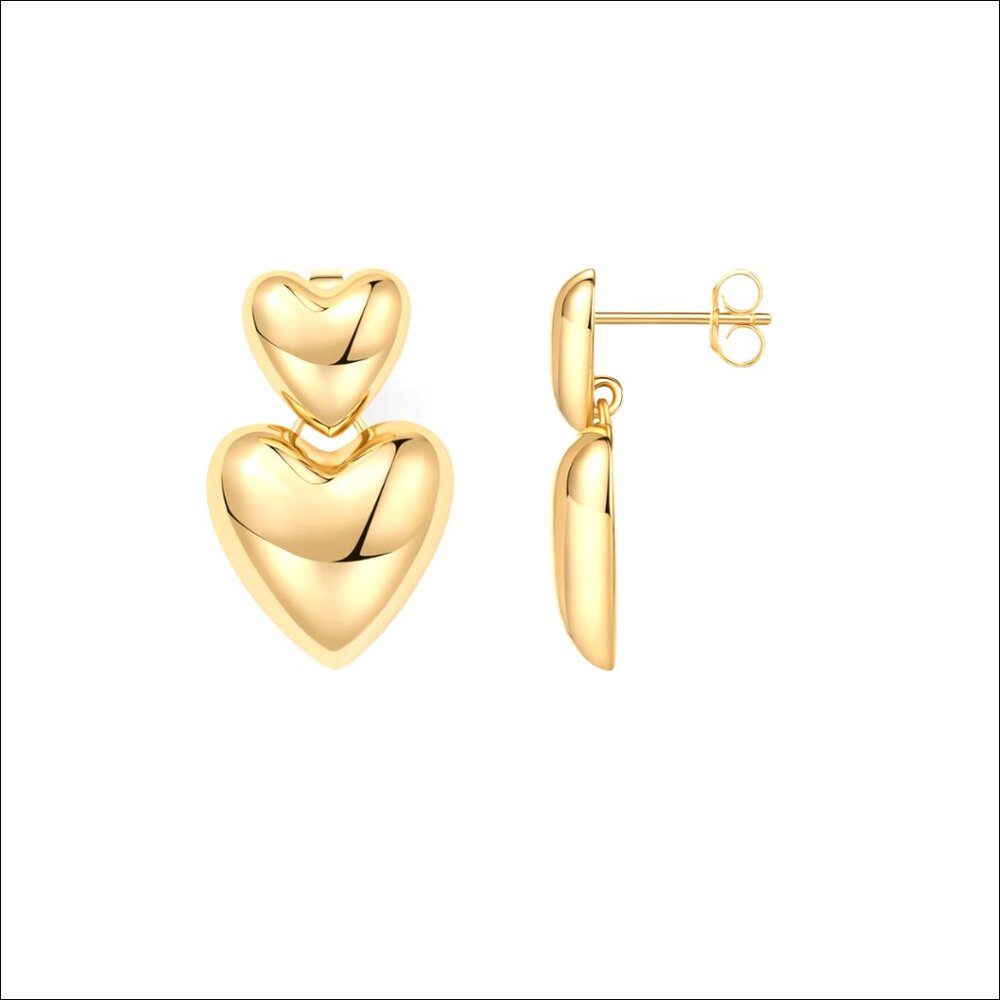 14K Gold Plated 925 Sterling Silver Chunky Heart Statement Earrings
